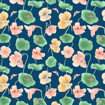 Nasturtium hero pattern colorway 2, 2020 (lápiz de grafito y digital) de Stacy Hsu