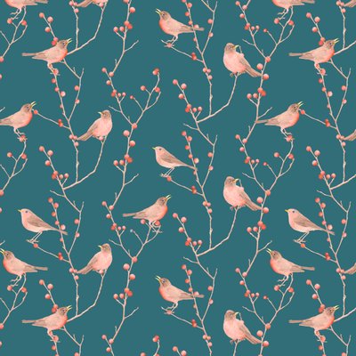 Robin  winterberry pattern, 2021 (lápiz de grafito y digital) de Stacy Hsu