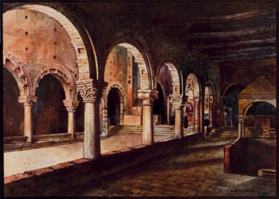 Catedrales italianas: Toscanella, vista de la nave de San Pietro (litografía en color) de Stafford Leake