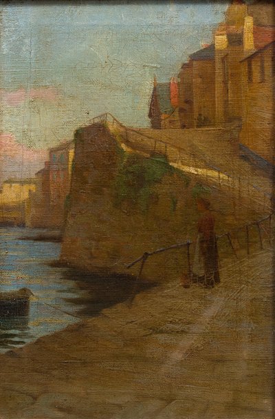 Figura en Newlyn Slip (sin título) (óleo sobre lienzo) de Stanhope Alexander (school of) Forbes