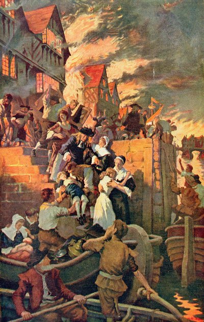 El Gran Incendio de Londres en 1666, ilustración de 