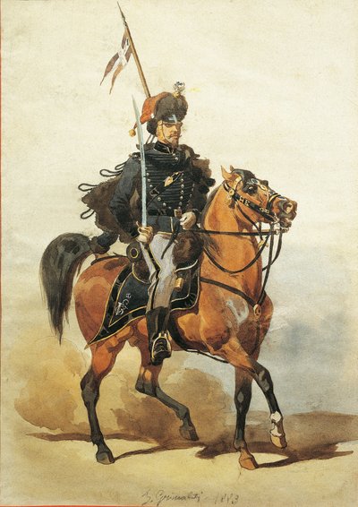 Oficial de Húsares de Piacenza, Dibujo por Stanislao Grimaldi del Poggetto de Stanislas Grimaldi del Poggetto