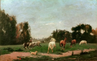Caballos retozando en la pradera de Stanislas Lepine