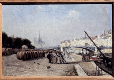 El Sena en el Puente Sully, el puerto del vino, el Quai Saint Bernard de Stanislas Victor Edouard Lepine