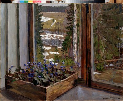 Perce-neige (perce neige). Pintura de Stanislav Yulianovich Zhukovsky (Youkovsky) (1873-1944), huile sur toile de Stanislav Joulianovitch Joukovski