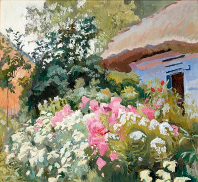 Flores frente a una casa de campo de Stanislaw Kamocki