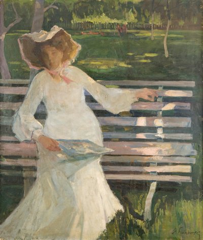 En un banco, c.1905 (óleo sobre lienzo) de Stanislaw Kuczborski