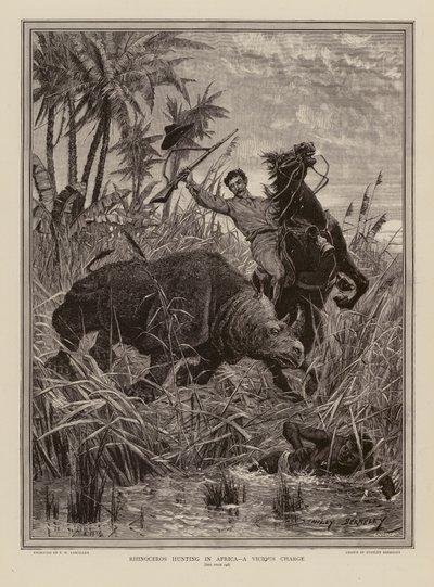 Caza del rinoceronte en África (grabado) de Stanley (after) Berkeley