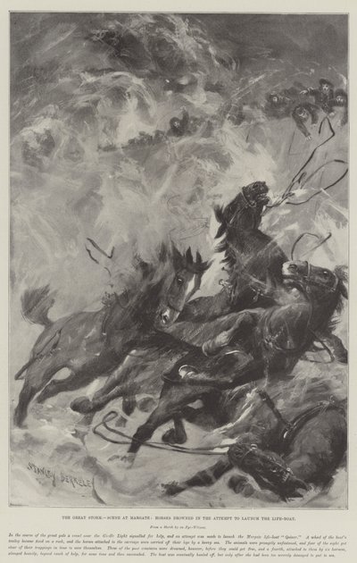 La gran tormenta, escena en Margate, caballos ahogados en el intento de lanzar el bote salvavidas de Stanley Berkeley