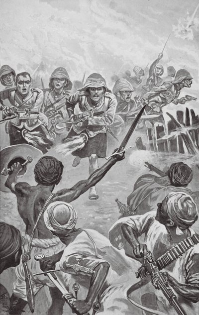 Camerones apurando la zareba en el Atbara (litografía) de Stanley L. (after) Wood