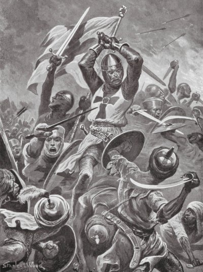 Cruzados asaltando la ciudad de Tiro (litografía) de Stanley L. (after) Wood