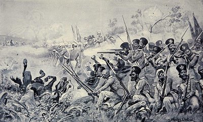 La brigada de Godby haciendo una valiente resistencia cuando fue rodeada por los sijs, Batalla de Chilianwala de Stanley L. (after) Wood