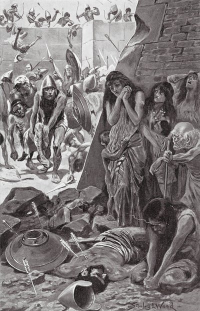 Tiro sitiada por Nabucodonosor de Babilonia (litografía) de Stanley L. (after) Wood