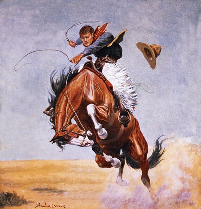 Vaquero intentando domar un caballo de Stanley L. Wood