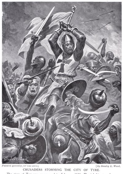 Los cruzados asaltan la ciudad de Tiro, ilustración de 