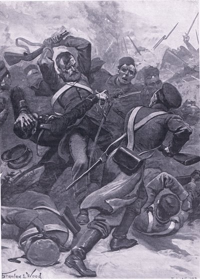Inkerman: El 55º Regimiento (2º de Frontera) cargando contra los rusos, ilustración de British Battles on Land and Sea, 1915 de Stanley L. Wood