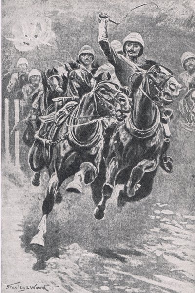 El teniente Maclaine llevando los cañones a Maiwand, 17 de julio de 1880, ilustración de British Battles on Land and Sea, 1915 de Stanley L. Wood