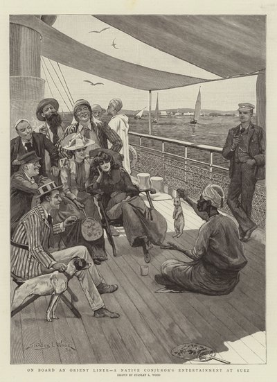 A bordo de un transatlántico oriental, un espectáculo de un mago nativo en Suez de Stanley L. Wood