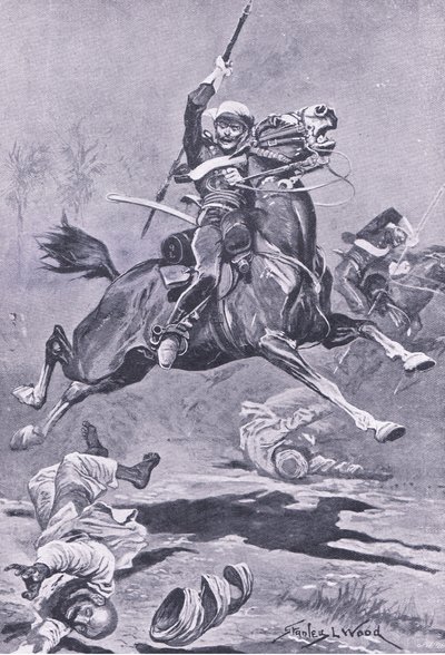 Los lanceros del 9º en Delhi, 1857, ilustración de British Battles on Land and Sea, 1915 de Stanley L. Wood
