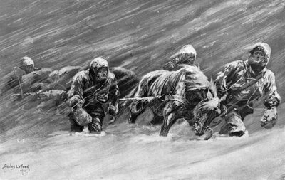 La caminata durante la tormenta de nieve, 1909 de Stanley L Wood