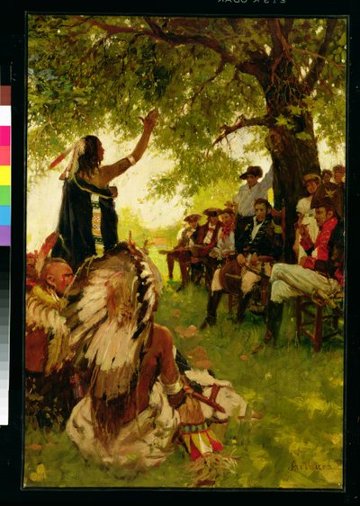 Tecumseh se reúne con el general Harrison (óleo sobre lienzo) de Stanley Massey Arthurs