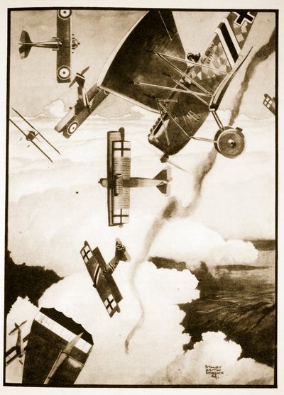 Una pelea de perros, ilustración de "Flying Memories" de John Hamilton de Stanley Orton Bradshaw