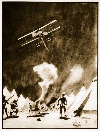 Bombardeo de los turcos en los Dardanelos, ilustración de "Flying Memories" de John Hamilton de Stanley Orton Bradshaw