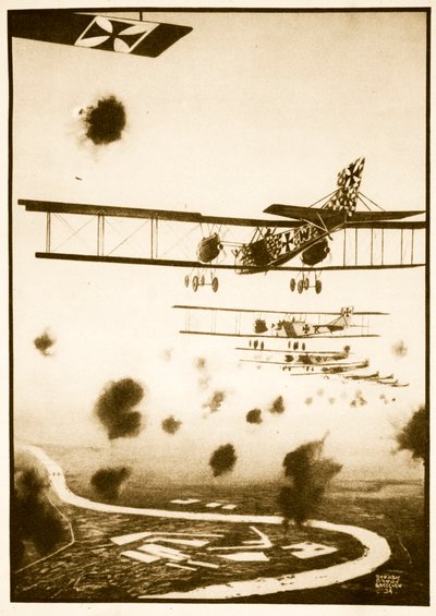 Asalto diurno a Londres, ilustración de "Flying Memories" de John Hamilton de Stanley Orton Bradshaw