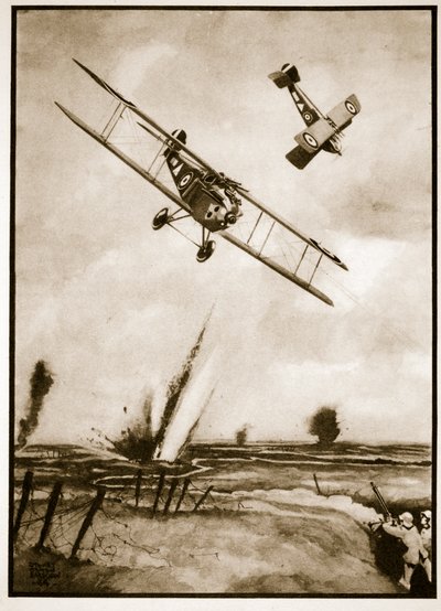 Trench Strafing, ilustración de "Flying Memories" de John Hamilton de Stanley Orton Bradshaw