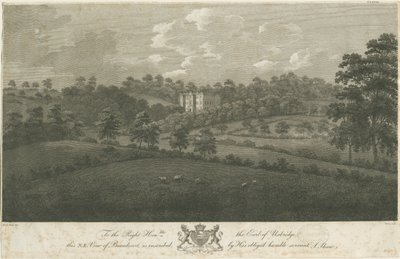 Beaudesert Hall y Parque: grabado en acero de Stebbing Shaw