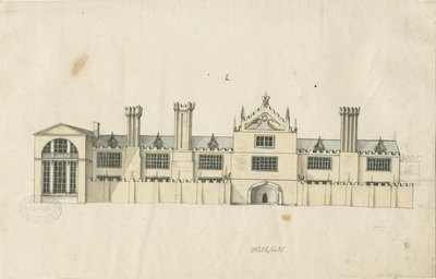 Blithfield Hall: dibujo a pluma tintada, nd [siglo XVIII] de Stebbing Shaw