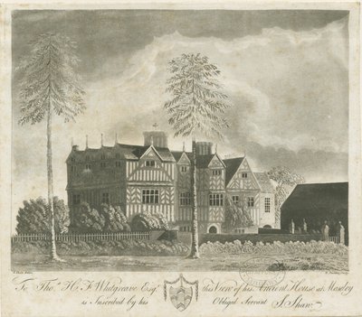 Bushbury - Moseley Old Hall: grabado a la aguatinta, s.f. [siglo XVIII] de Stebbing Shaw