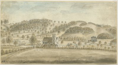 Iglesia de Colwich y Casa Oakedge: pintura en acuarela, nd [1762-1802] de Stebbing Shaw