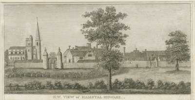 Hamstall Ridware - Iglesia y Casa Solariega: grabado, nd [1762-1802] de Stebbing Shaw