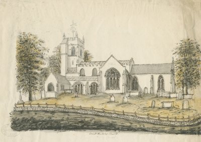 Iglesia de Madeley: dibujo en acuarela, nd [1762-1802] de Stebbing Shaw