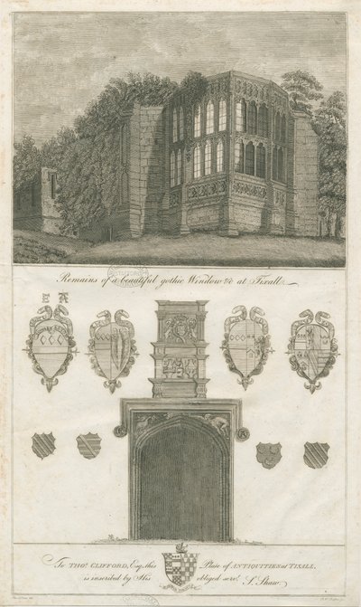 Tixall Hall - Ventana Gótica y Antigüedades Heráldicas de Stebbing Shaw