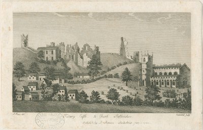 Castillo y iglesia de Tutbury - Vista sureste: grabado, nd [1762-1792] de Stebbing Shaw