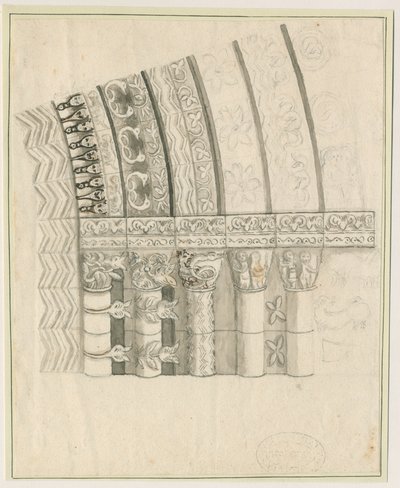 Tutbury Priory Church - Puerta Oeste: dibujo a pluma y sepia de Stebbing Shaw