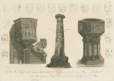 Wolverhampton - Púlpito, pilar y pila bautismal en la iglesia de St. Peter: grabado, nd [c 1798] de Stebbing Shaw