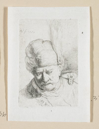 Cabeza de hombre con turbante adornado con una pluma de Stefan Juliusz Norblin de la Gourdaine