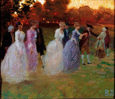 El regreso del palacio Elegantes jóvenes regresando de un evento mundano (fiesta o recepción) (Regreso del palacio) Pintura de Stefano Baghino (1881-1920) genes, Galleria d