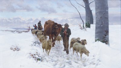 Volviendo del mercado después de la nevada, antes de 1877 (óleo sobre lienzo) de Stefano Bruzzi
