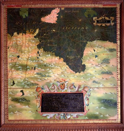 Mapa de África del Norte: Región de Cirenaica y Marmárica hecho por Stefano Bonsignori (? -1589) cosmógrafo y pintor italiano. Alrededor de 1581. Florencia, Palazzo Vecchio, Sala del Mappamondo de Stefano Buonsignori