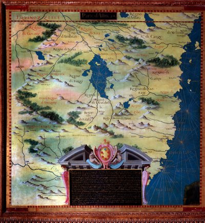 Mapa de Sudáfrica (Mozambique) realizado por Stefano Bonsignori (? -1589) cosmógrafo y pintor italiano. Alrededor de 1581. Florencia, Palazzo Vecchio, Sala del Mappamondo de Stefano Buonsignori