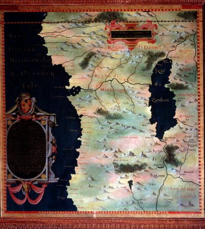 Mapa de África Occidental (Congo y Angola) hecho por Stefano Bonsignori (? -1589) cosmógrafo y pintor italiano. Alrededor de 1581. Florencia, Palazzo Vecchio, Sala del Mappamondo de Stefano Buonsignori