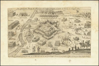 La famosa plaza de Neuhausel en las Fronteras de Hungría sitiada por los turcos el 13 de agosto de 1663 de Stefano Scolari