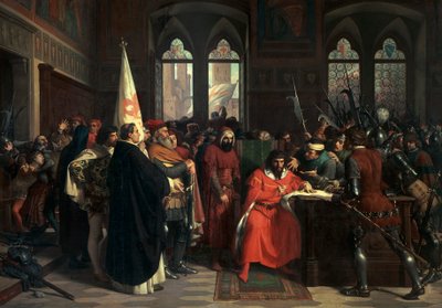 Expulsión de Gautier VI de Brienne, duque de Atenas en 1343 de Stefano Ussi