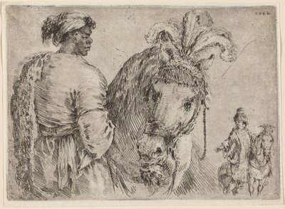 Un hombre negro alimentando un caballo, probablemente 1662 de Stefano della Bella