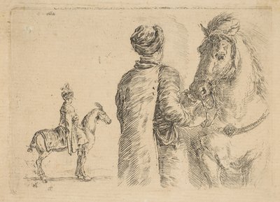 Un mozo polaco, de espaldas, sosteniendo un caballo por la brida, ca. 1662 de Stefano della Bella