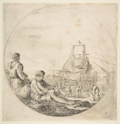 Un marinero blanco sentado, un marinero negro de pie de Stefano della Bella